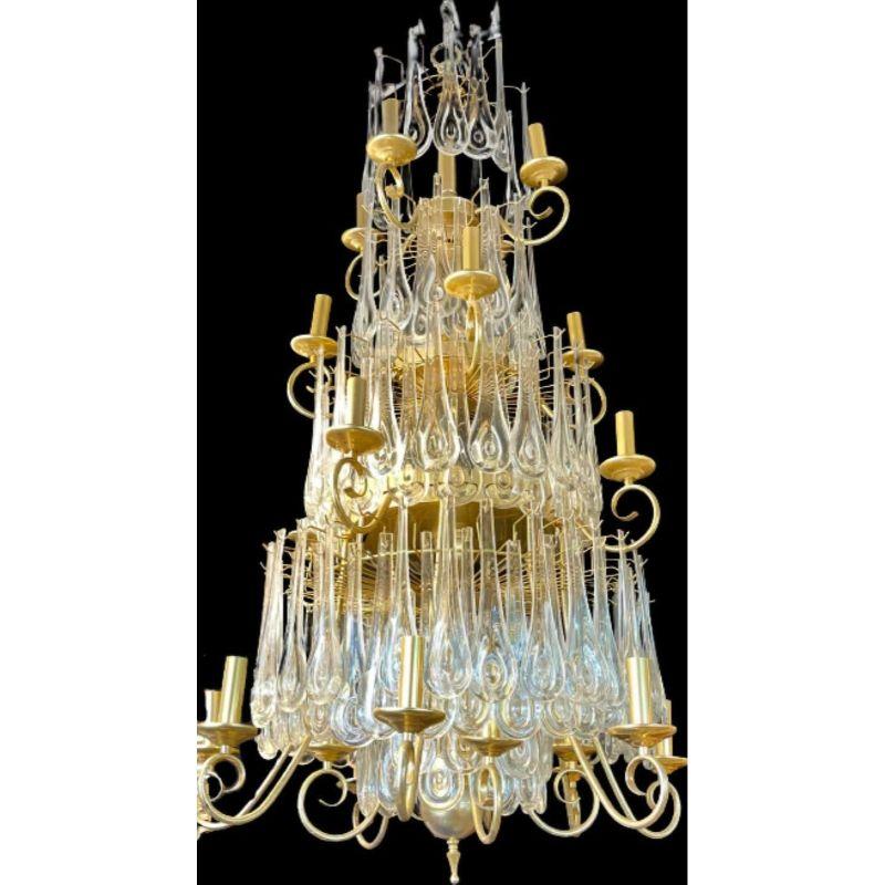 Hollywood Regency Gilt Bronze and Crystal Chandelier In Good Condition For Sale In Stamford, CT