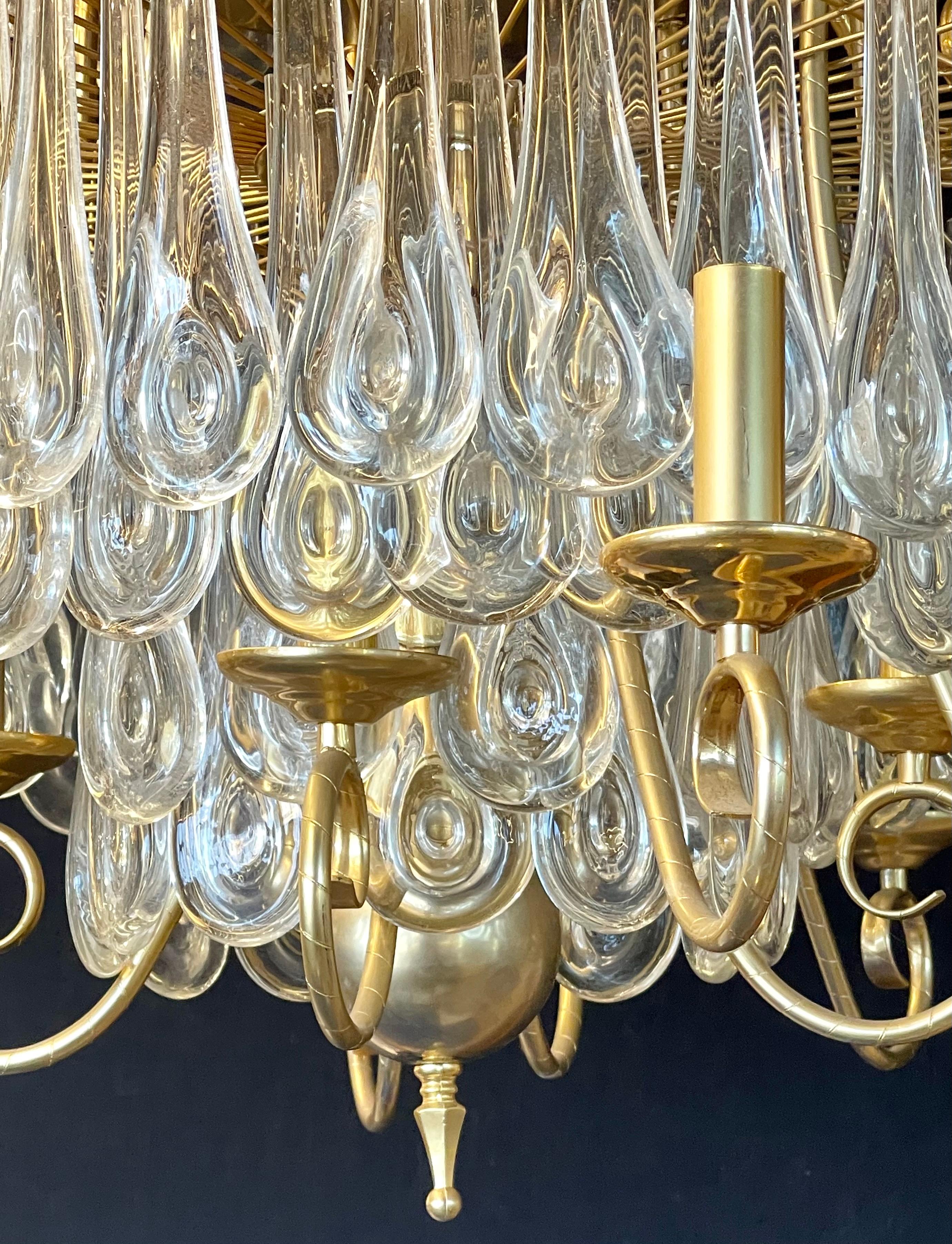 Hollywood Regency Gilt Bronze and Crystal Chandelier In Good Condition For Sale In Stamford, CT
