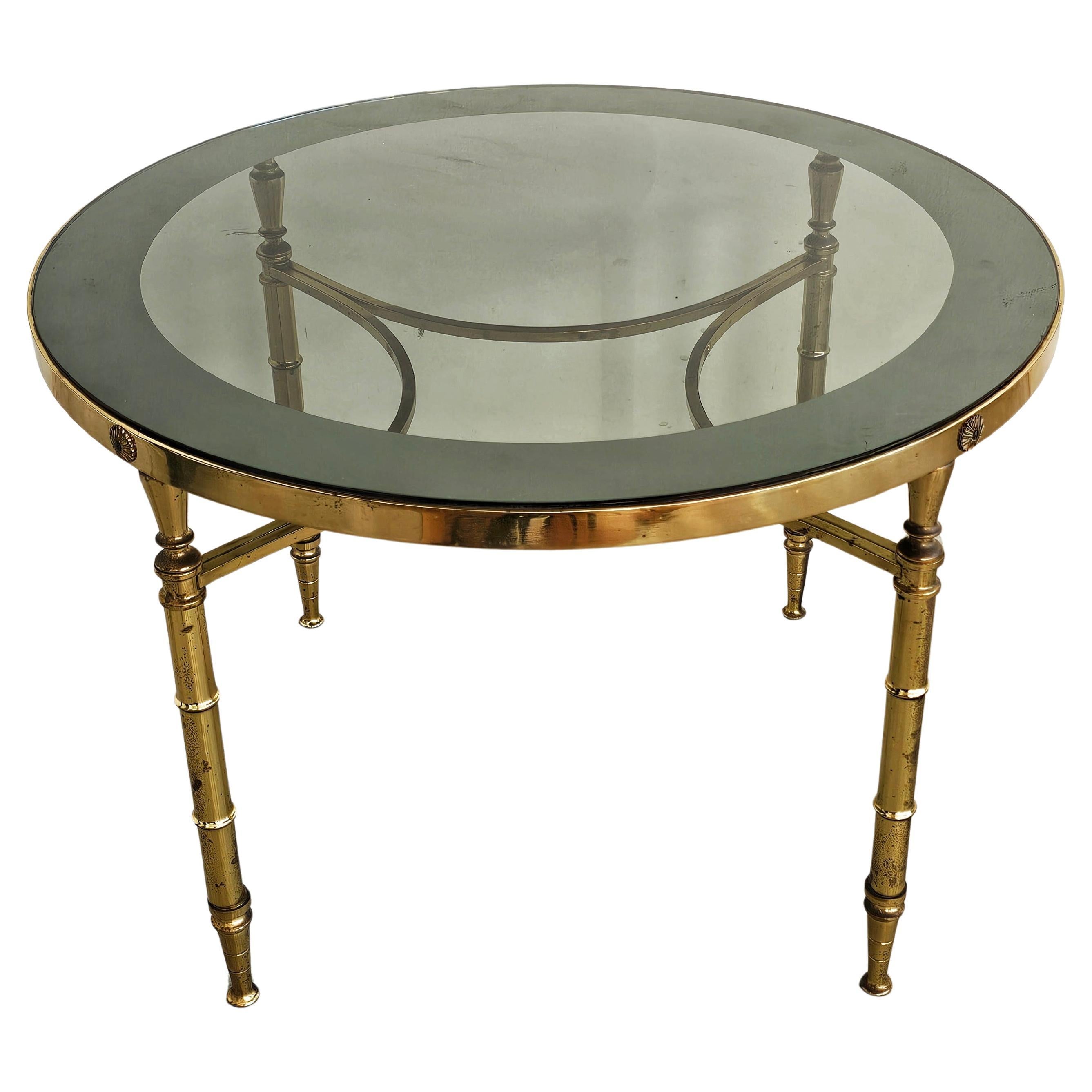 Tavolini circolari in bronzo dorato Hollywood Regency di Maison Charles