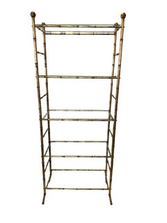 Hollywood Regency Gilt Faux Bamboo Étagère – Five-Tier Glass Shelf Display