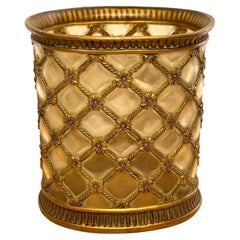 Hollywood Regency Gilt & Frosted Lucite Wastepaper Basket / Trash Can