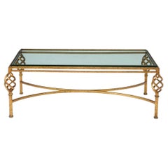 Hollywood Regency Gilt Iron and Glass Coffee Table With Lattice Twist Detail