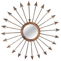 Hollywood Regency Gilt Iron Arrow Starburst Mirror