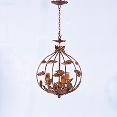 Hollywood Regency gilt iron leaves pendant lamp by Ferro Art, Spain, 1950s