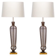Hollywood Regency Gilt Iron Tall Lamps c. 1960s