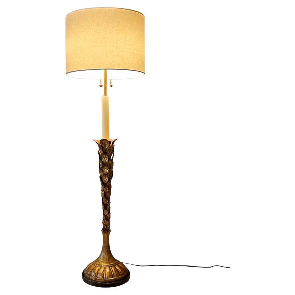 Lampadaire Hollywood Regency à feuilles dorées