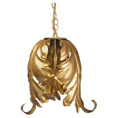 Hollywood Regency Gilt Leaf Pendant Light