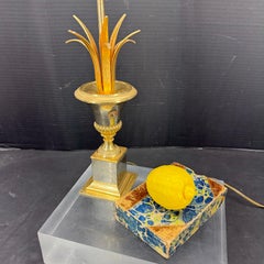 Hollywood Regency Gilt Leaf Silver Petite Small Table Lamp