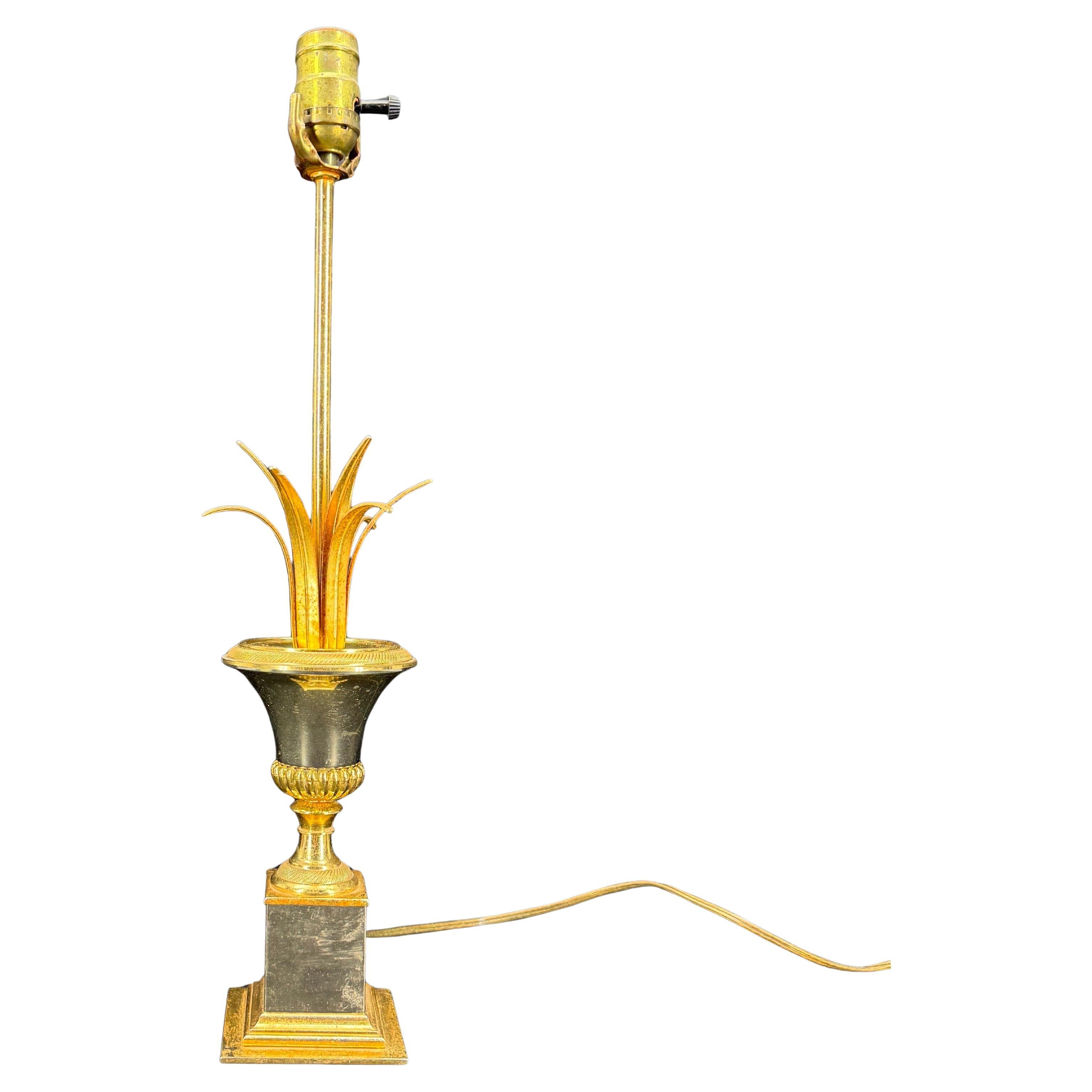 Hollywood Regency Gilt Leaf Silver Petite Small Table Lamp