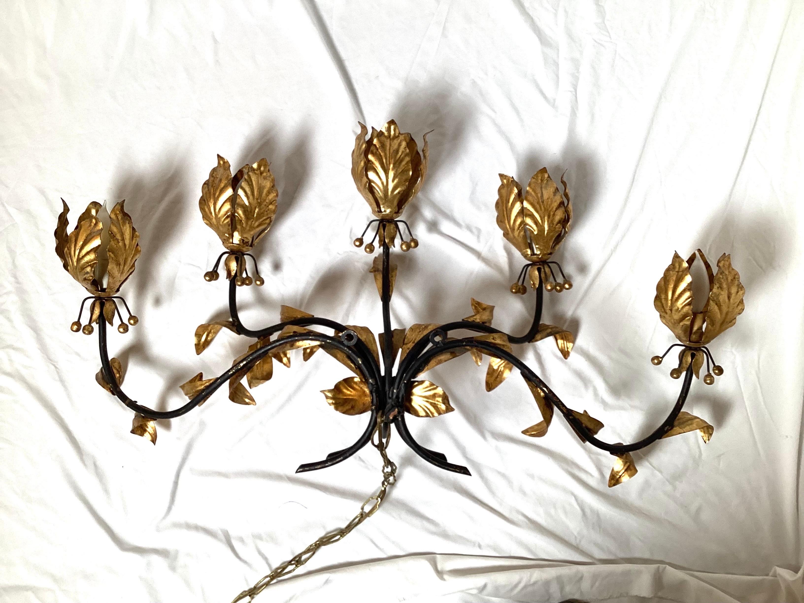 Metal Hollywood Regency Gilt Leaf Wall Light in the Style of Hans Kogl