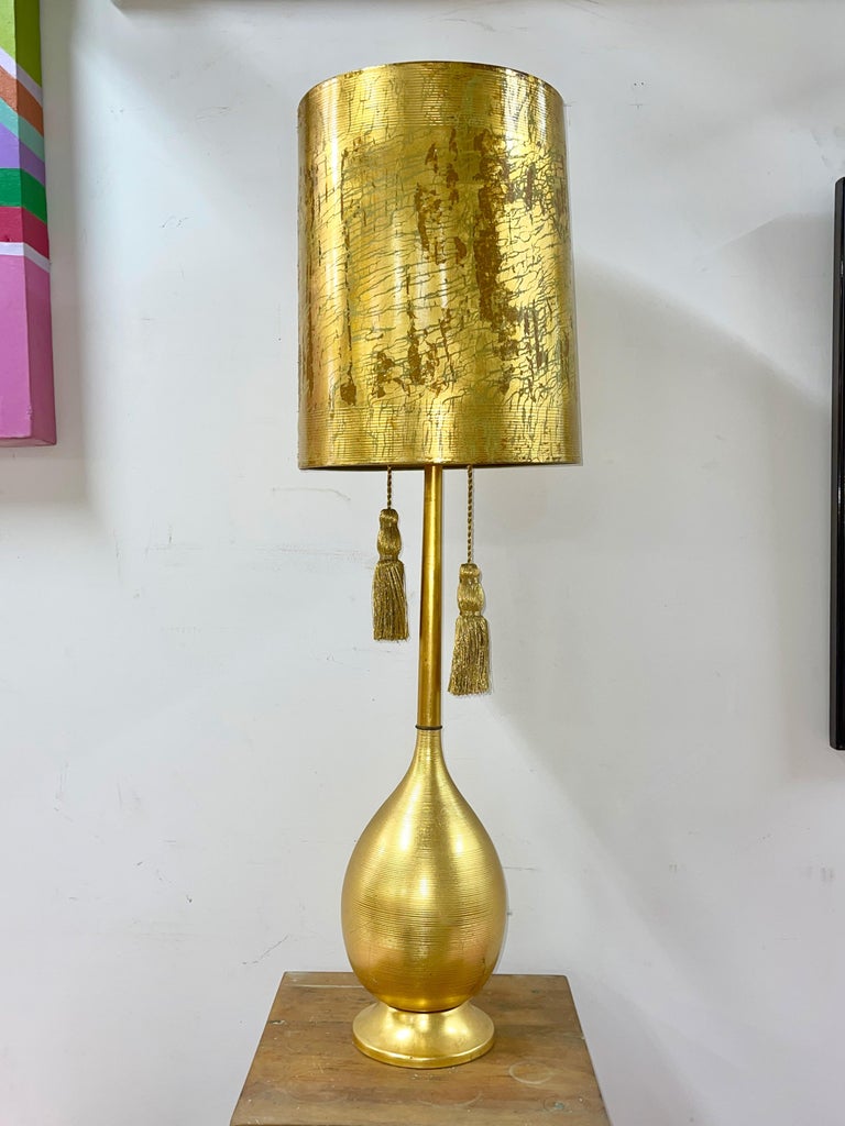 Hollywood Regency Gilt Metal Bottle Lamp For Sale 6