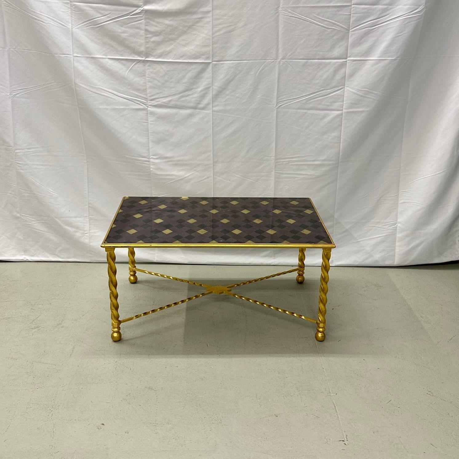 Hollywood Regency Gilt Metal Carved Leg Rectangular Coffee / Cocktail Table In Good Condition For Sale In Stamford, CT