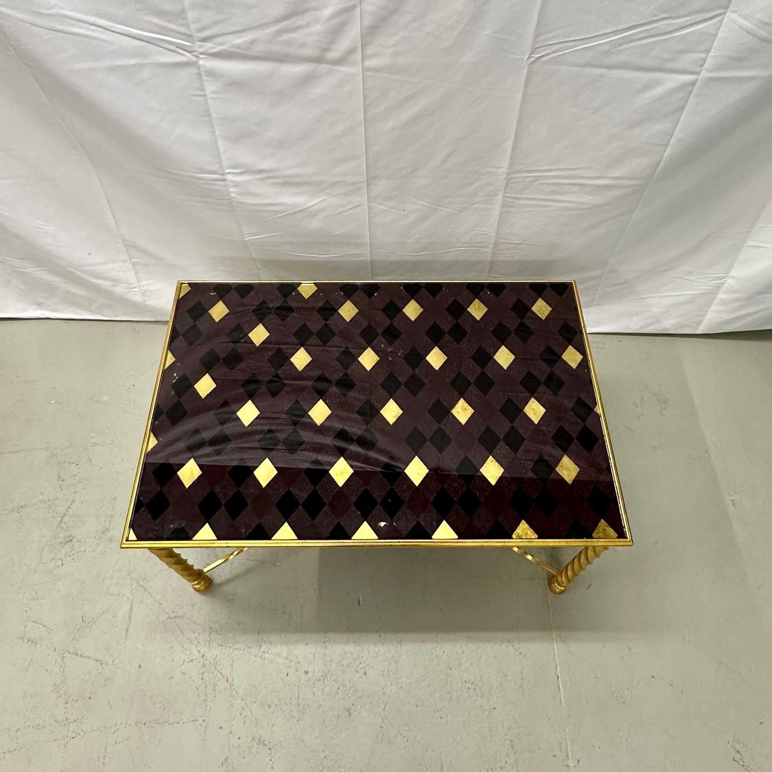 20th Century Hollywood Regency Gilt Metal Carved Leg Rectangular Coffee / Cocktail Table For Sale