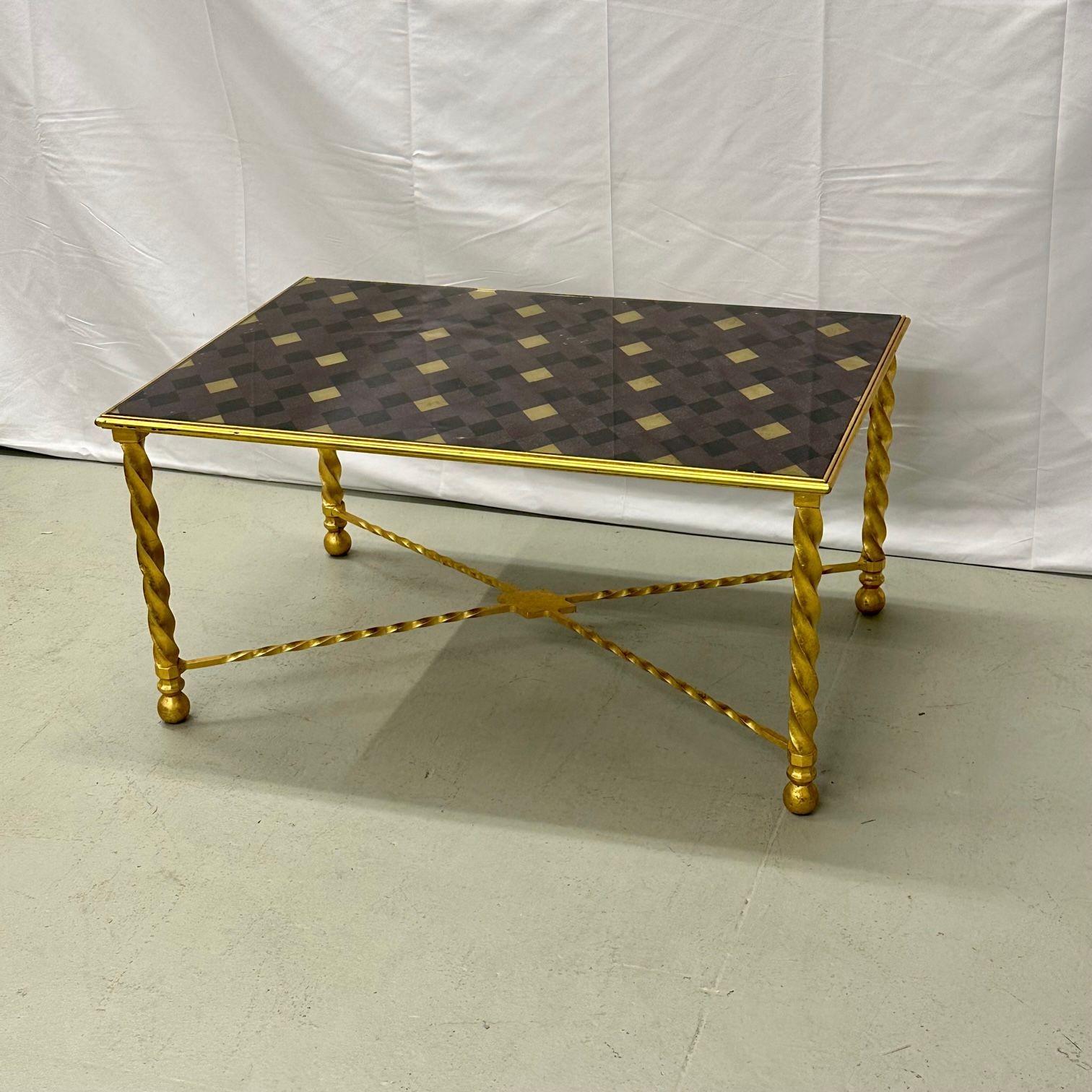 Hollywood Regency Gilt Metal Carved Leg Rectangular Coffee / Cocktail Table For Sale 1