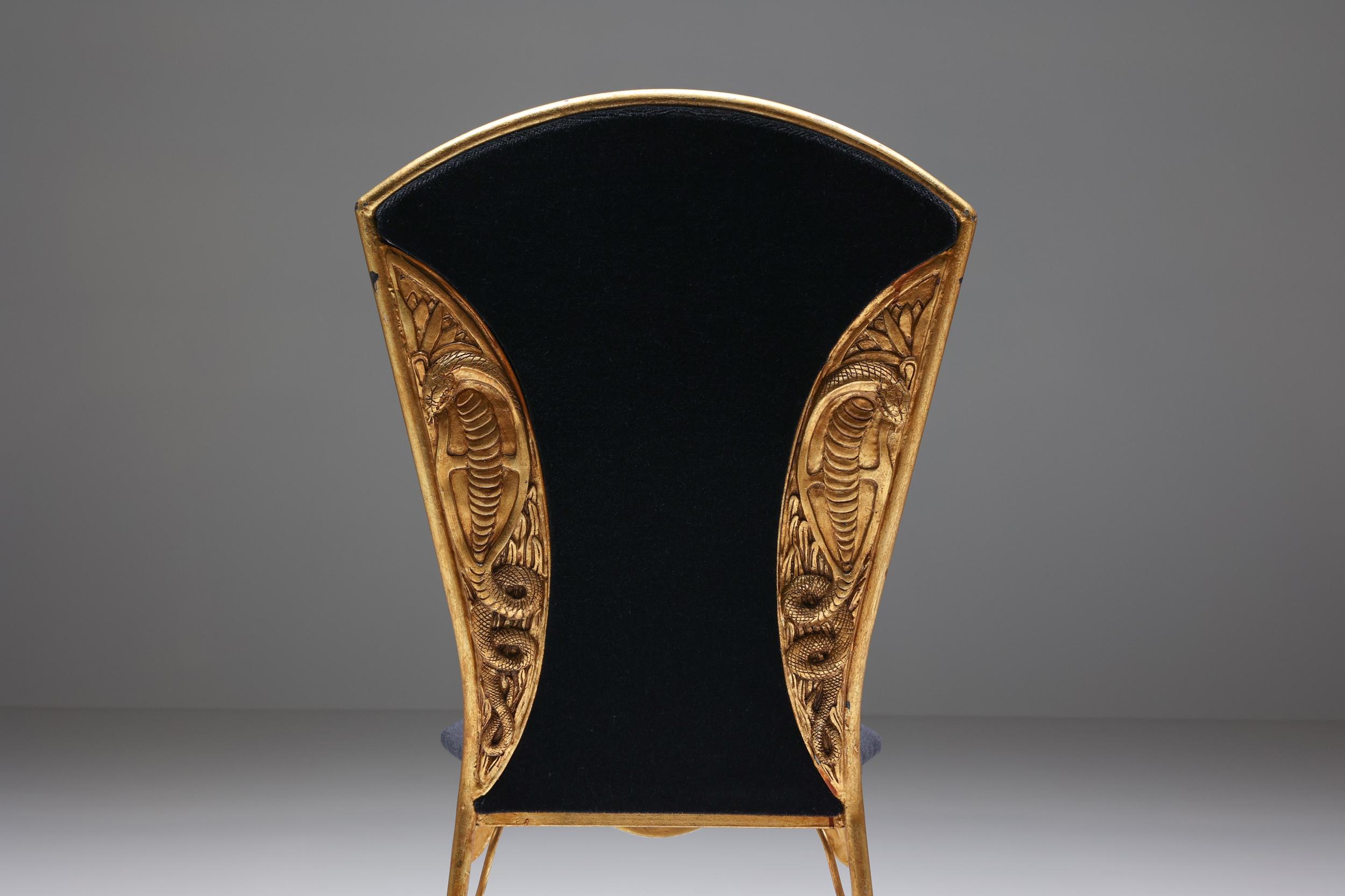 Hollywood Regency, Gilt Metal Cleopatra Dining Chairs Reupholstered, 1970's 3