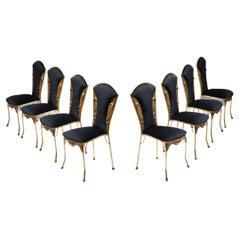 Hollywood Regency, Gilt Metal Cleopatra Dining Chairs Reupholstered, 1970's