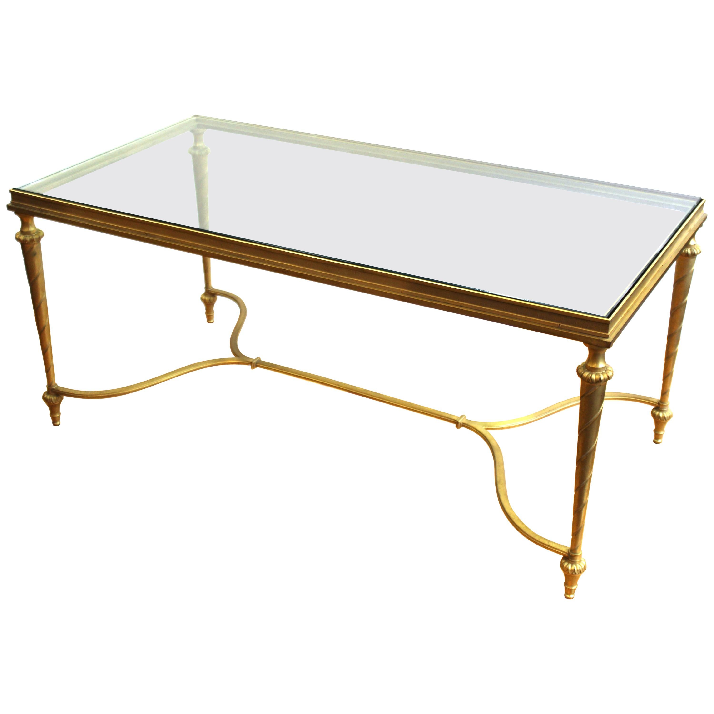 Hollywood Regency Gilt Metal Coffee Table with Glass Top