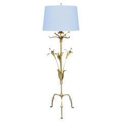Hollywood Regency, vergoldetes Metall, florale Stehlampe, Frankreich, 1960er Jahre