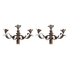 Retro Hollywood Regency Gilt Metal Floral Wall Sconces