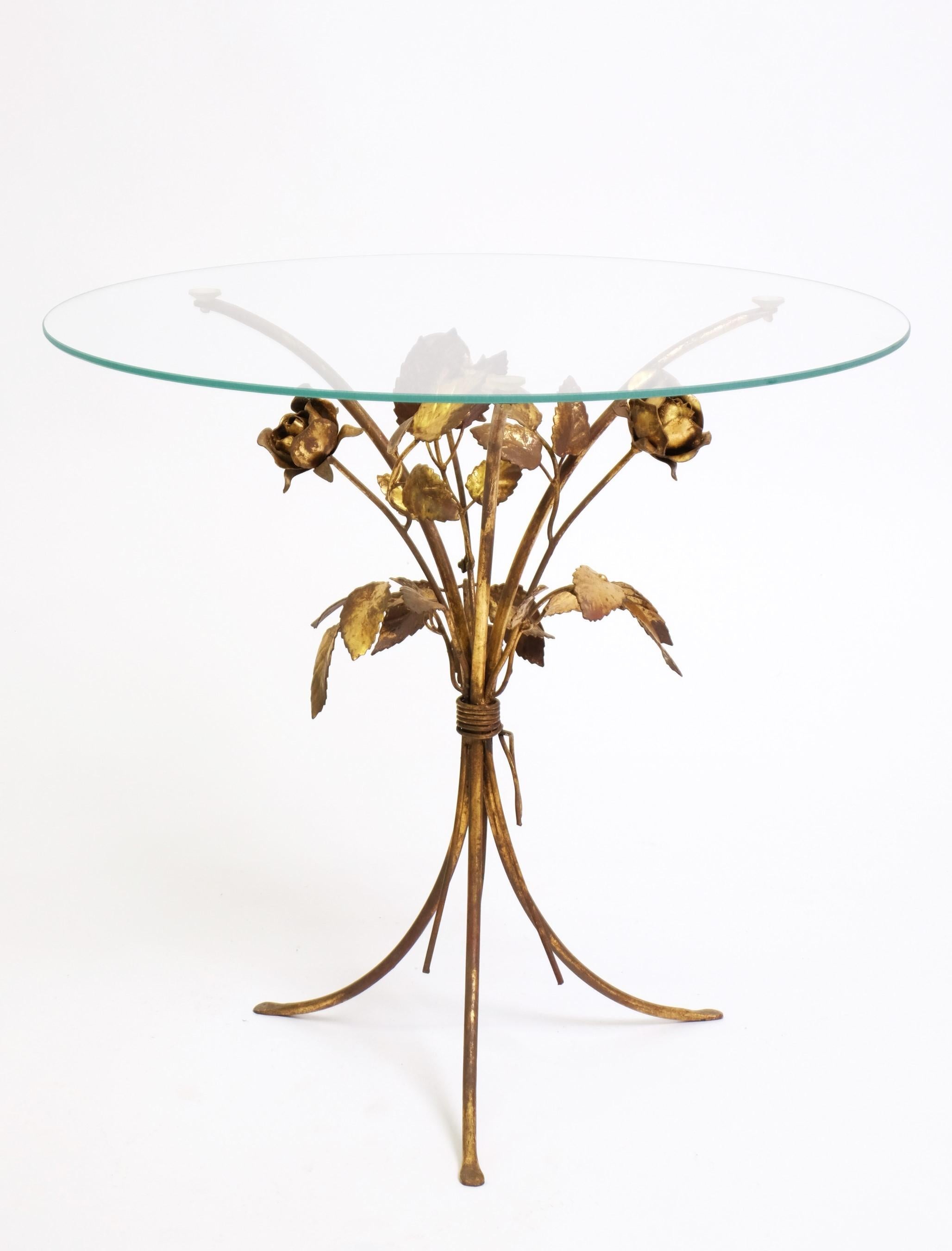 Hollywood Regency Gilt Metal Flowers Bouquet Side Table, Italy 1970s 9