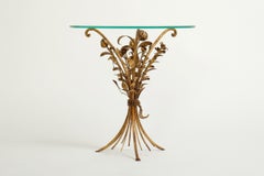Hollywood Regency Gilt Metal Flowers Bouquet Side Table, Italy 1970s