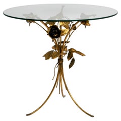 Hollywood Regency Gilt Metal Flowers Bouquet Side Table, Italy, 1970s