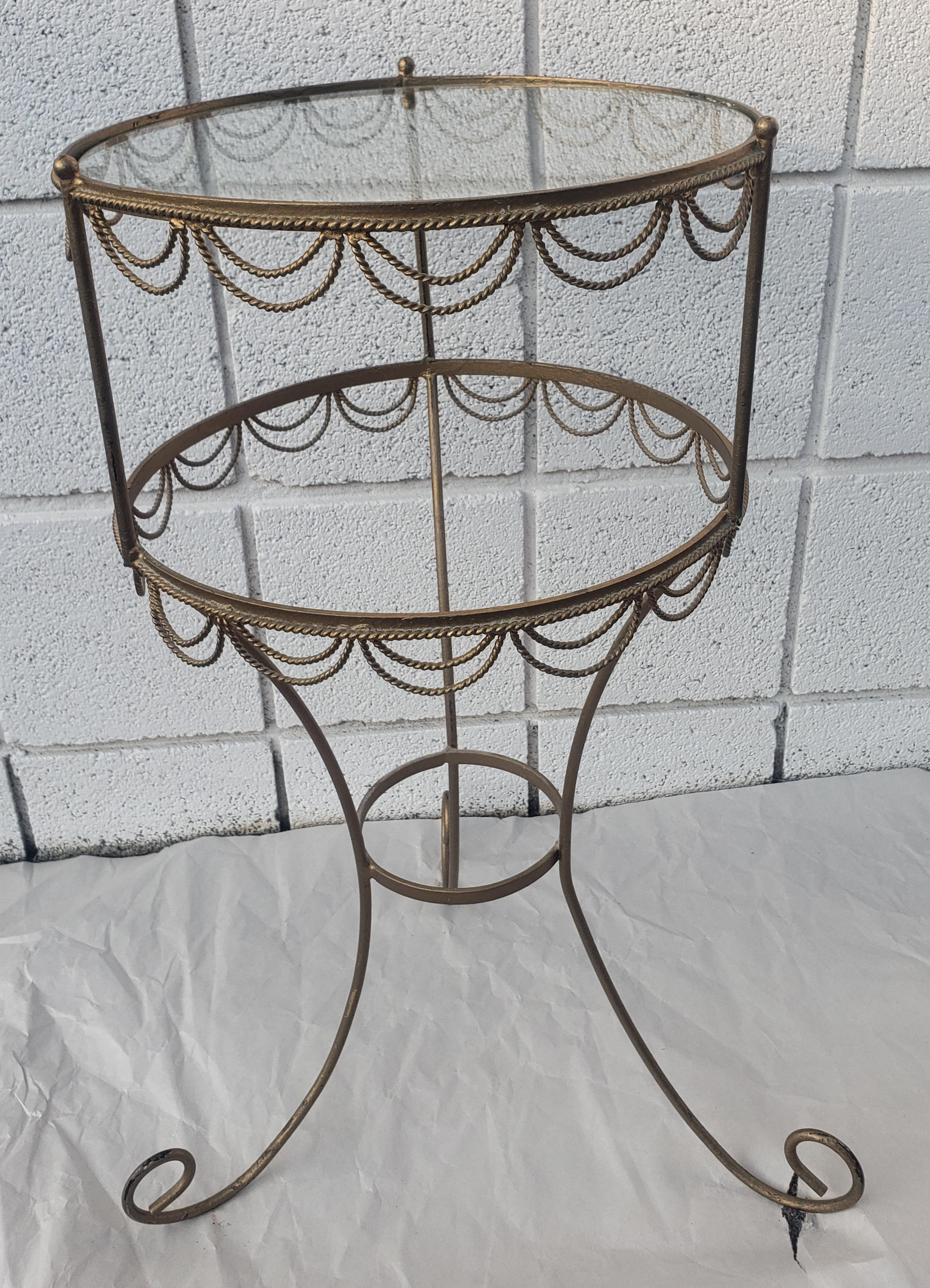 American Hollywood Regency Gilt Metal Ornate and Glass Top Candle Stand Plant Stand For Sale