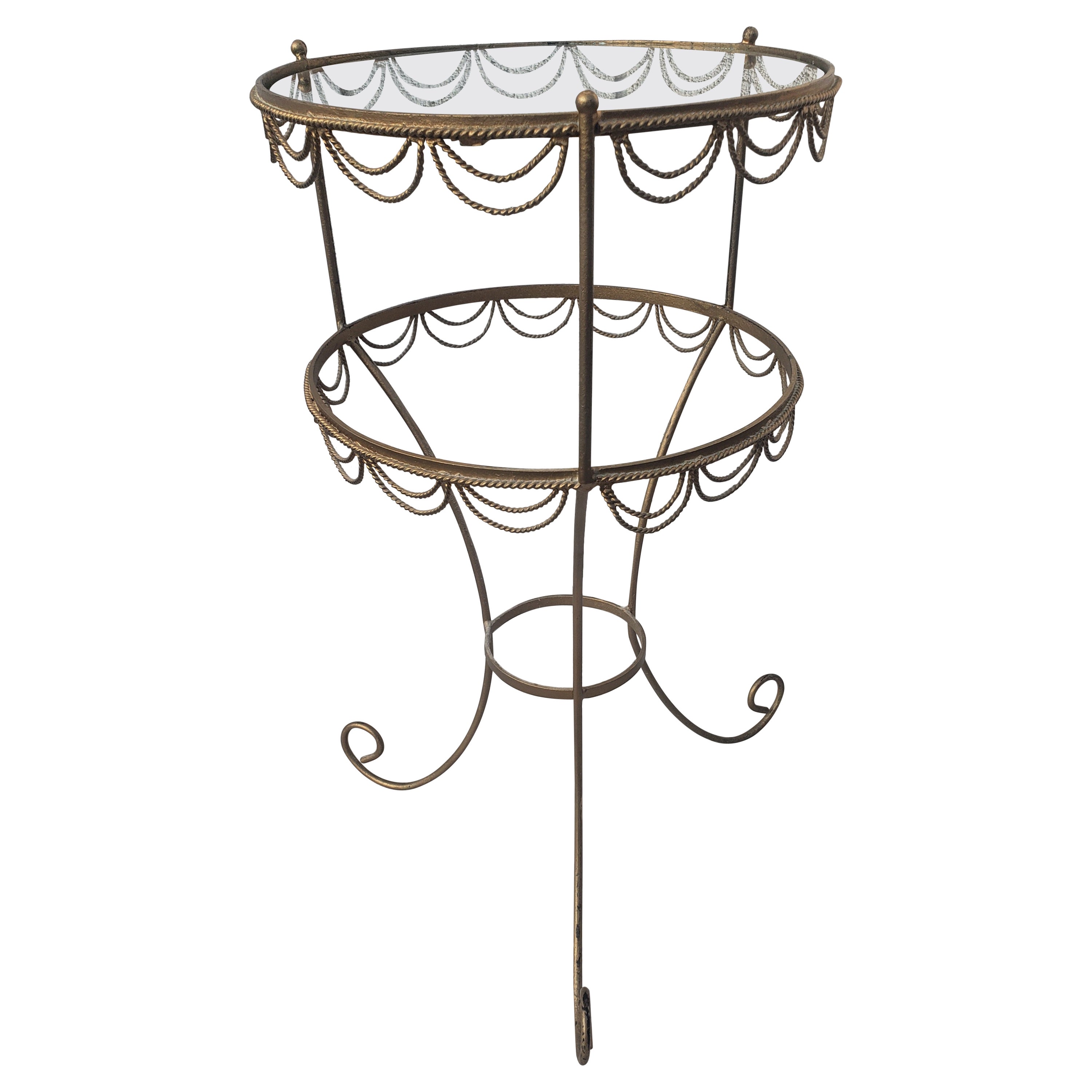 Hollywood Regency Gilt Metal Ornate and Glass Top Candle Stand Plant Stand