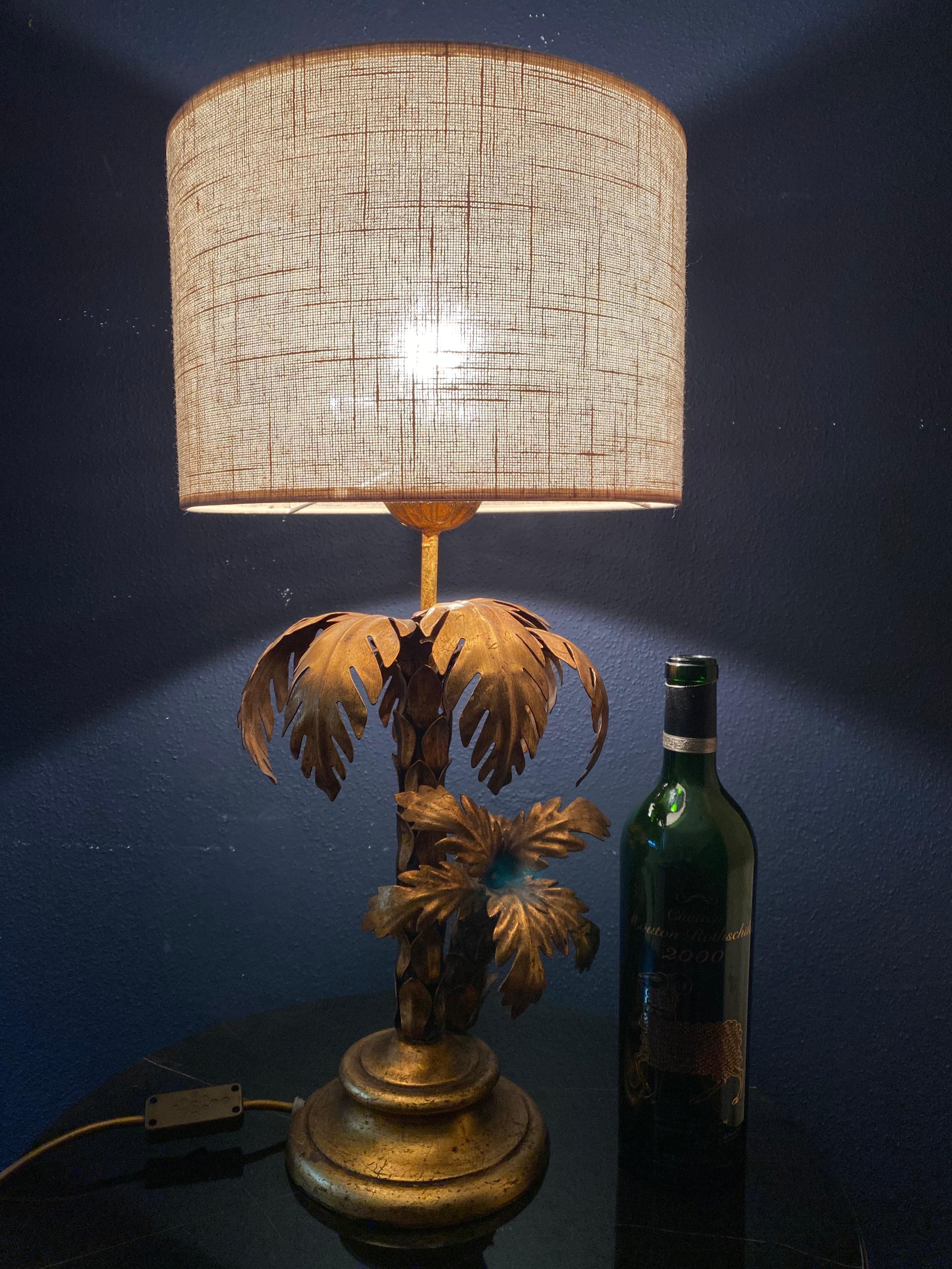 Hollywood Regency Gilt Metal Palm Tree Table Lamp by Hans Kogl, Germany, 1970s For Sale 6