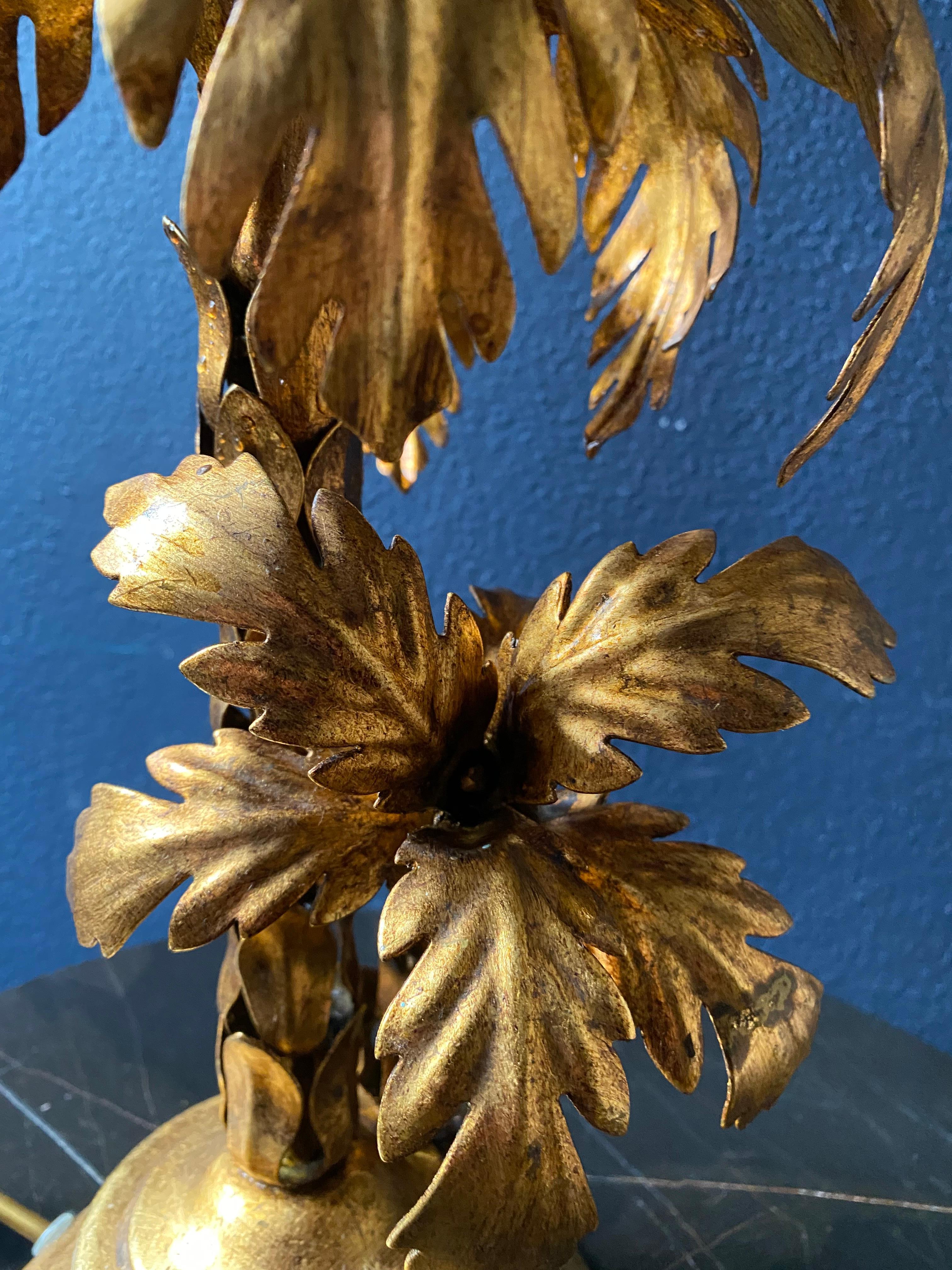 Late 20th Century Hollywood Regency Gilt Metal Palm Tree Table Lamp by Hans Kogl, Germany, 1970s For Sale