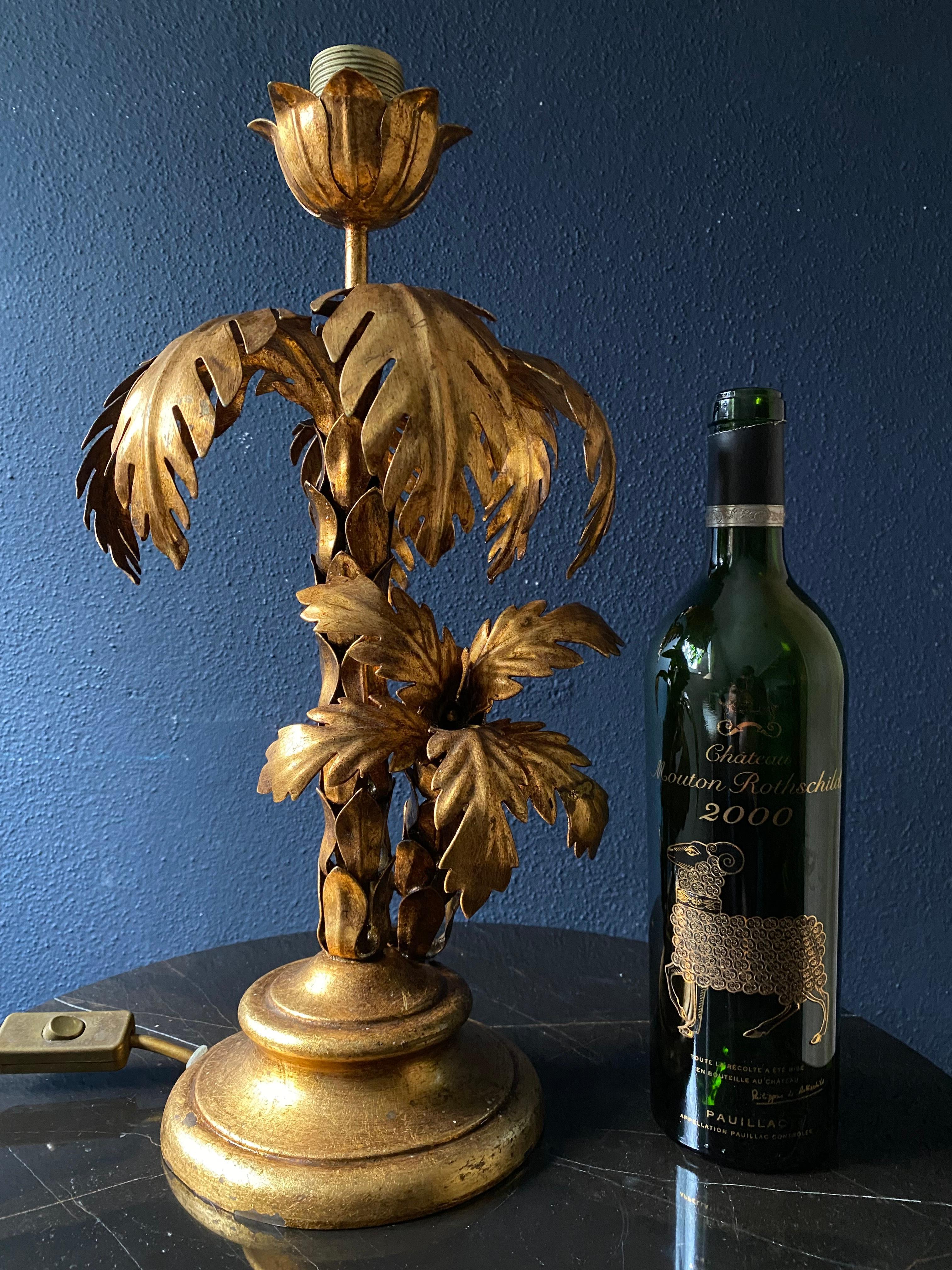 Hollywood Regency Gilt Metal Palm Tree Table Lamp by Hans Kogl, Germany, 1970s For Sale 3