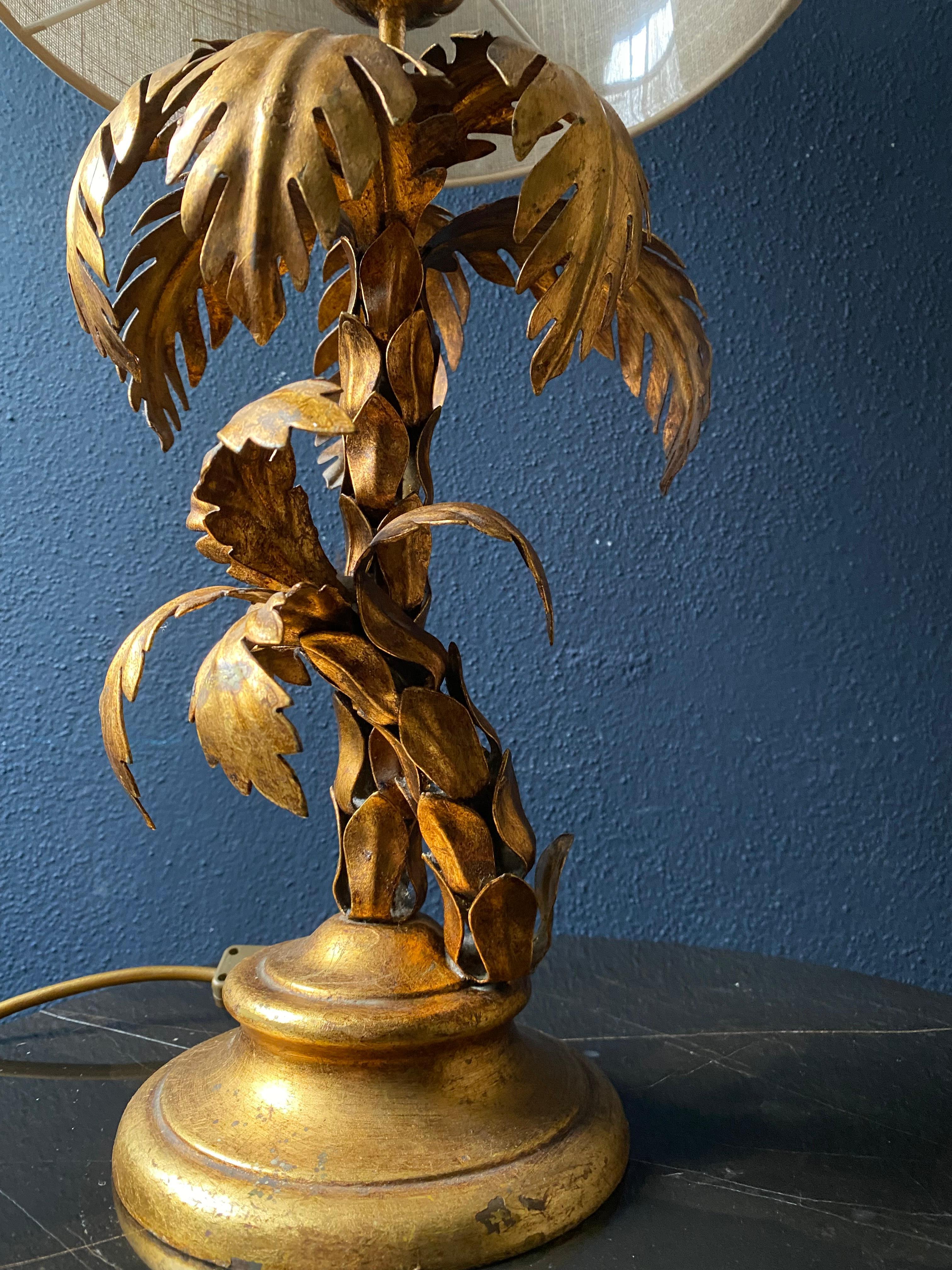 Hollywood Regency Gilt Metal Palm Tree Table Lamp by Hans Kogl, Germany, 1970s For Sale 4