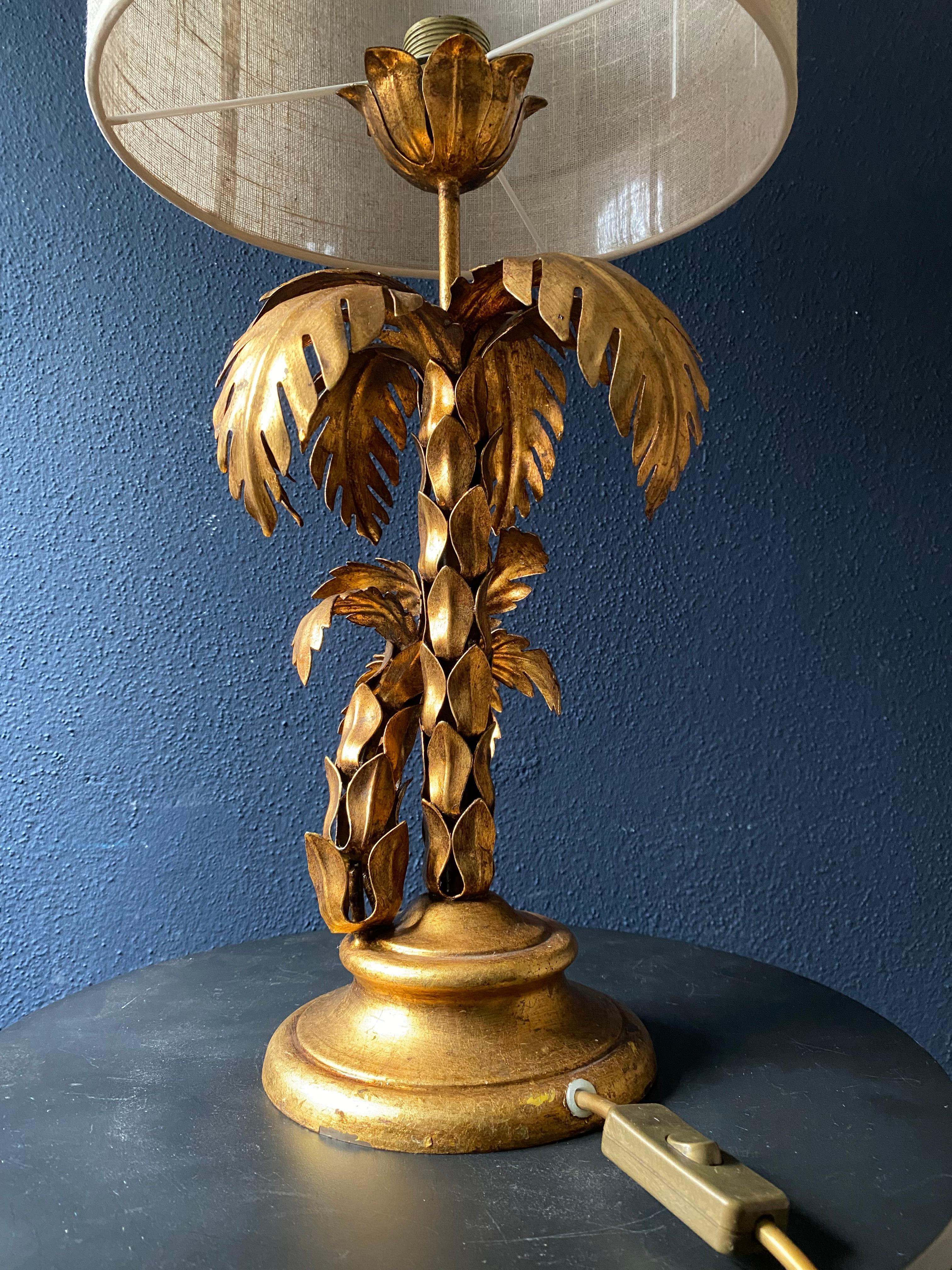 Hollywood Regency Gilt Metal Palm Tree Table Lamp by Hans Kogl, Germany, 1970s For Sale 5