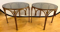 Hollywood Regency Gilt Metal Rope and Tassel Glass Tables
