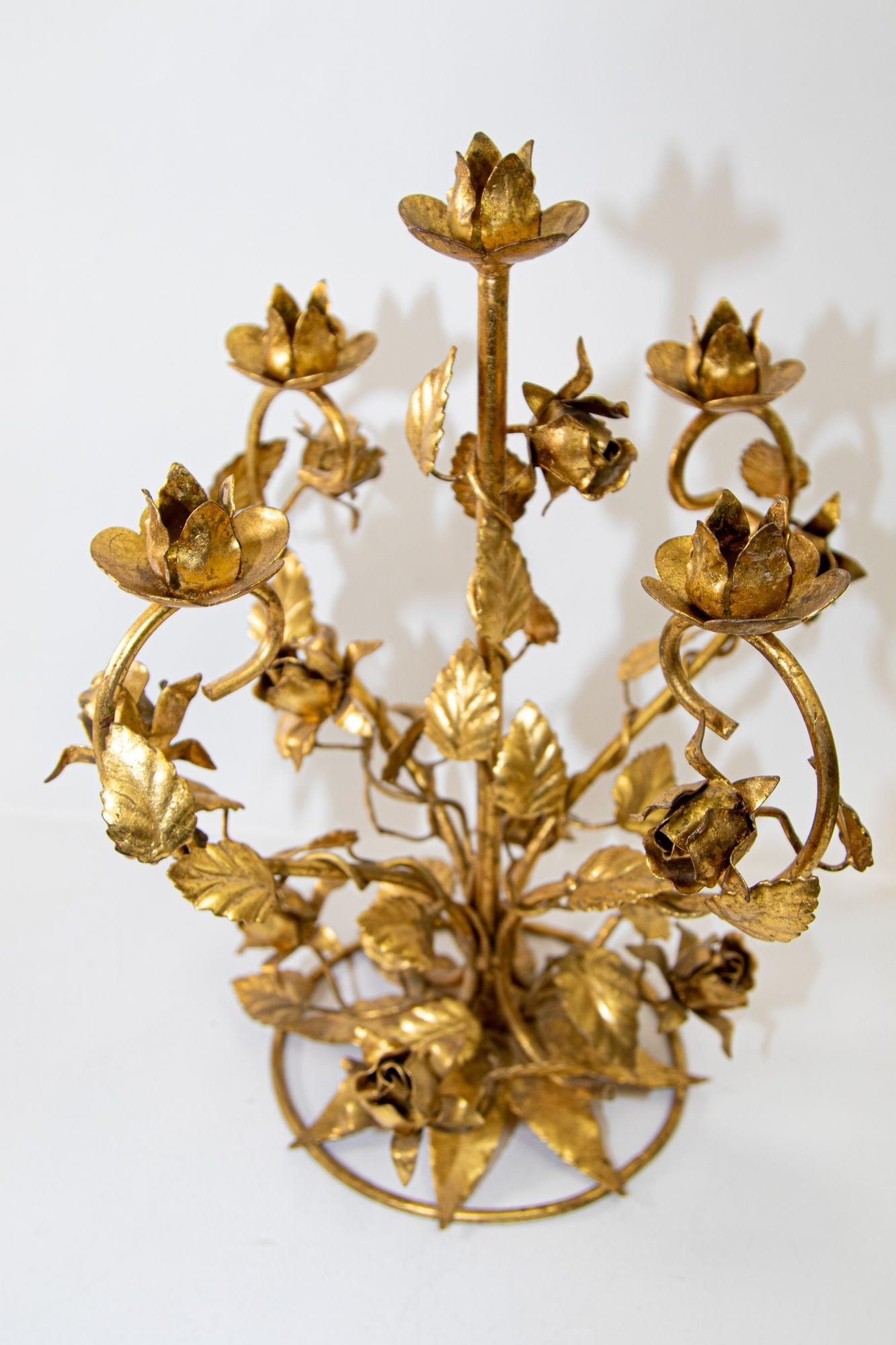 Hollywood Regency Gilt Metal Sheaf of Roses Candelabra by Hans Kögl, 1960s 8