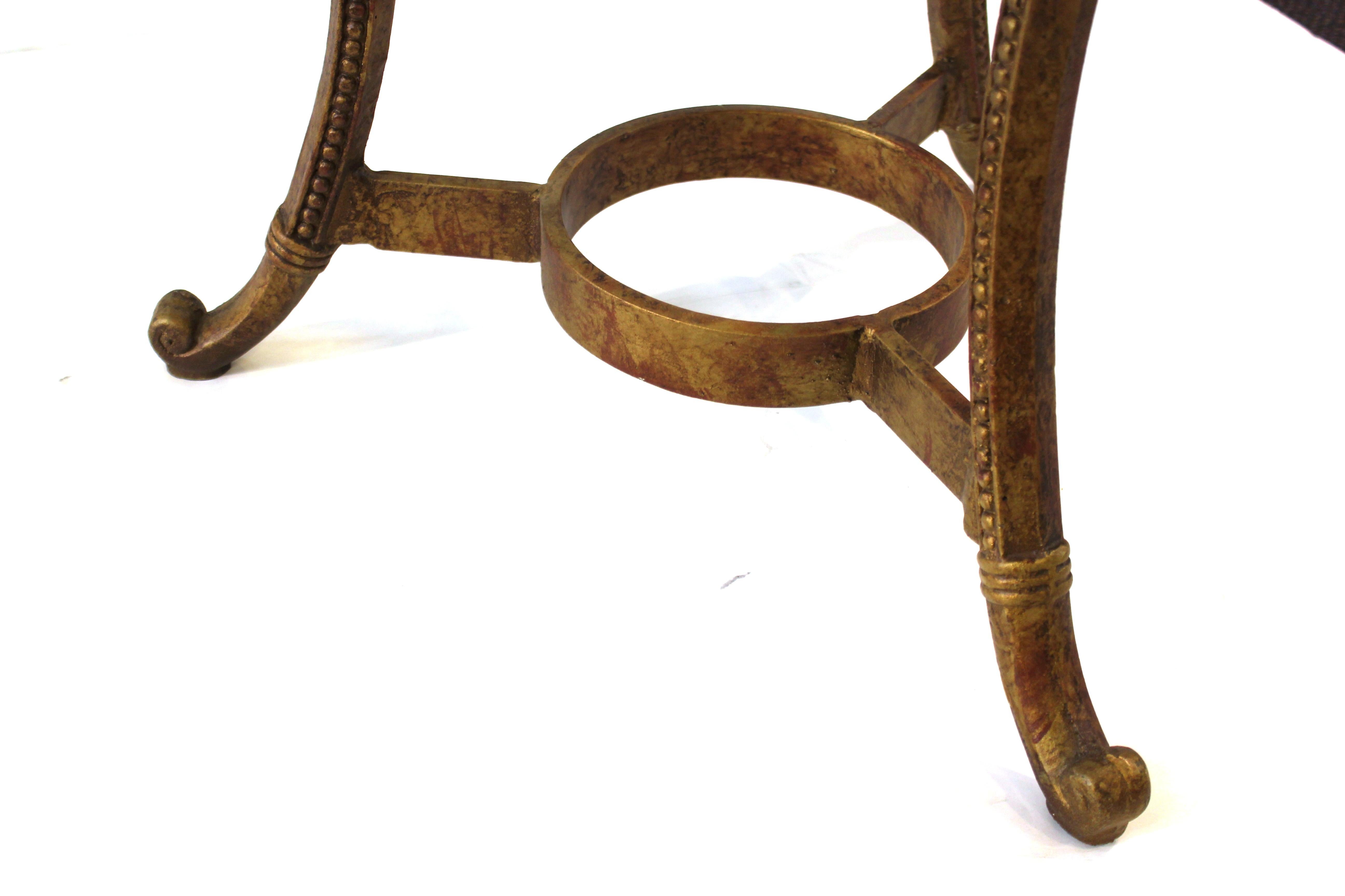 Hollywood Regency Gilt Metal Side Table with Swan Motif and Circular Glass Top 1