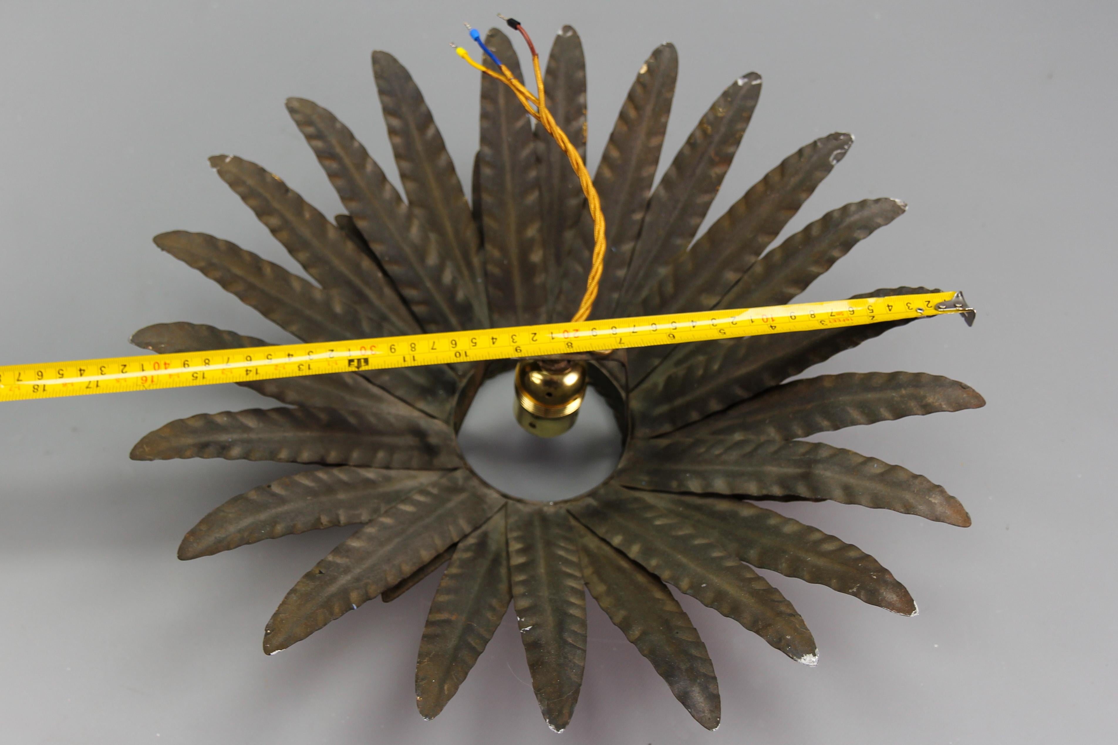 Hollywood Regency Gilt Metal Sunburst-Shaped Crown Ceiling Light Fixture, 1960s For Sale 13