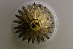 Hollywood Regency Gilt Metal Sunburst-Shaped Crown Ceiling Light Fixture, 1960s