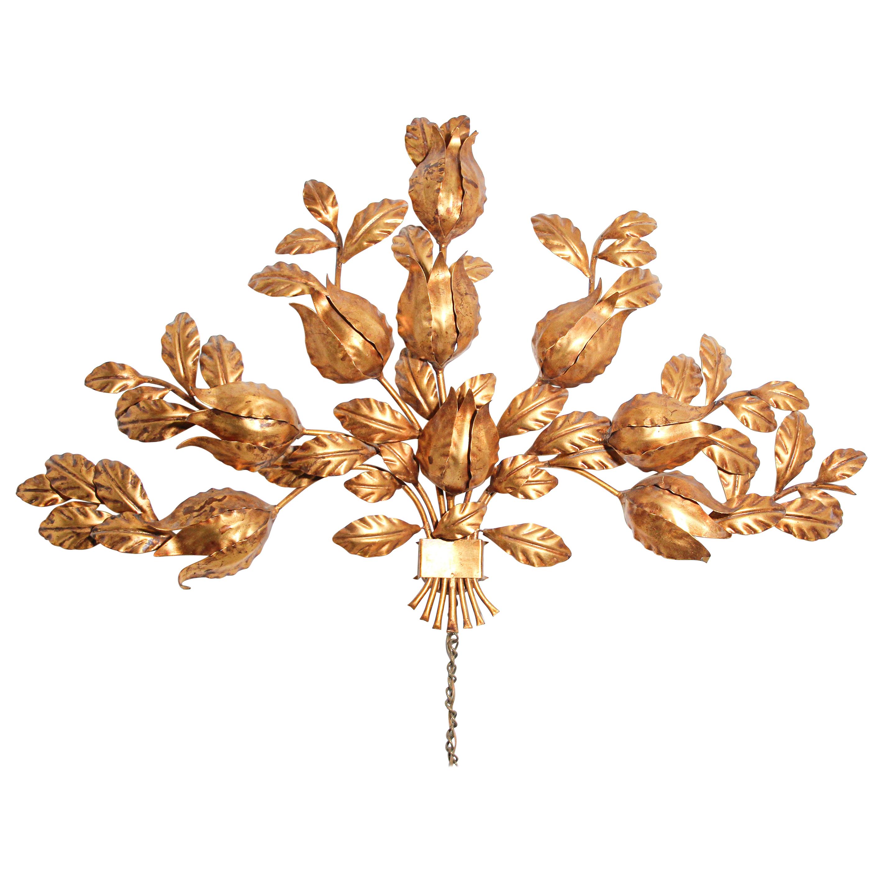 Hollywood Regency Gilt Metal Wall Sconce, by S. Salvadori, Italy, 1950s