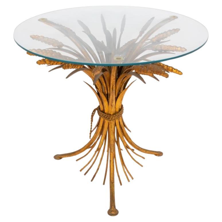 Hollywood Regency Gilt Metal Wheat Side Table For Sale