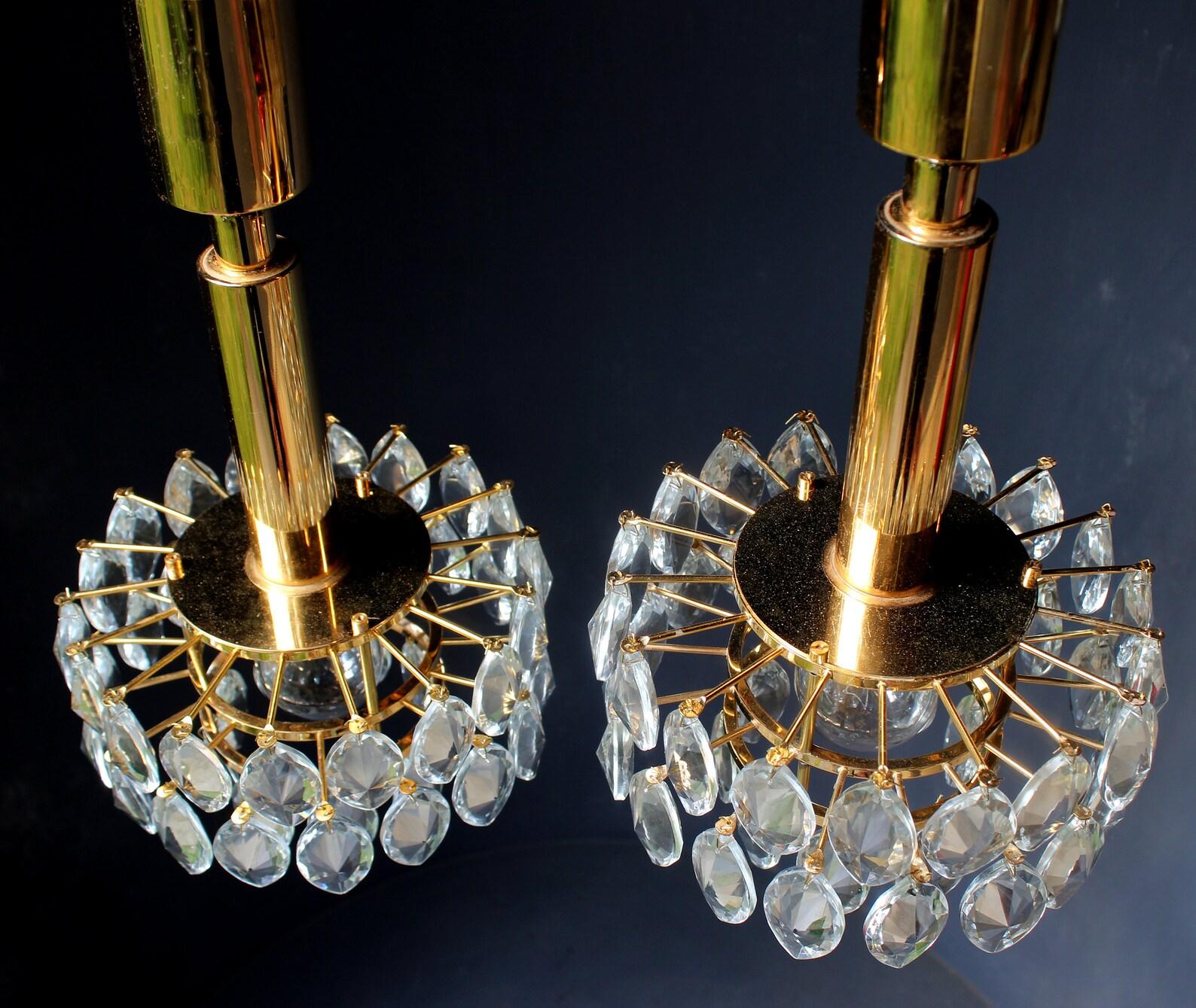 Late 20th Century Hollywood Regency Gilt Pair of Schroeder & Co. Chandeliers, Germany, 1970s For Sale