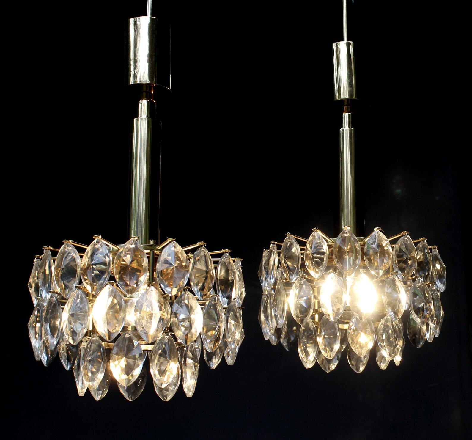 Metal Hollywood Regency Gilt Pair of Schroeder & Co. Chandeliers, Germany, 1970s For Sale