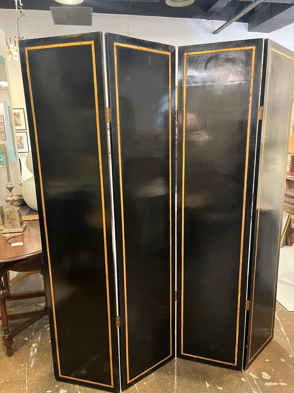 Hollywood Regency Gilt Palm and Cheetahs Folding Screen For Sale 1