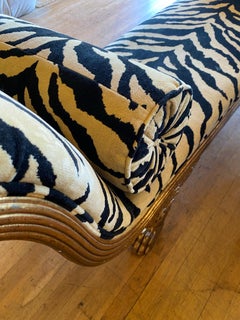 Hollywood Regency Gilt Récamier Chaise with Carved Lion Paw Feet & Zebra Fabric