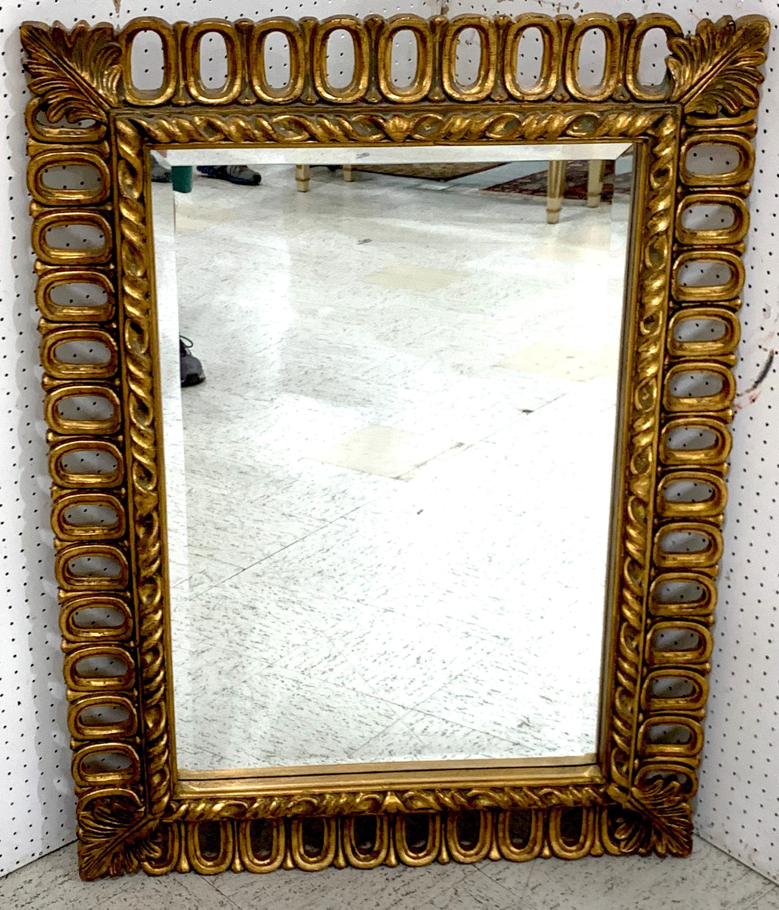 Hollywood-Regency-Spiegel mit vergoldetem Ringmotiv, mit eingesetztem, 35