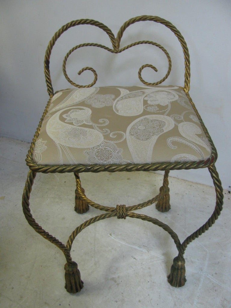 Hollywood Regency Gilt Rope and Tassel Vanity Chair Italy at 1stDibs
