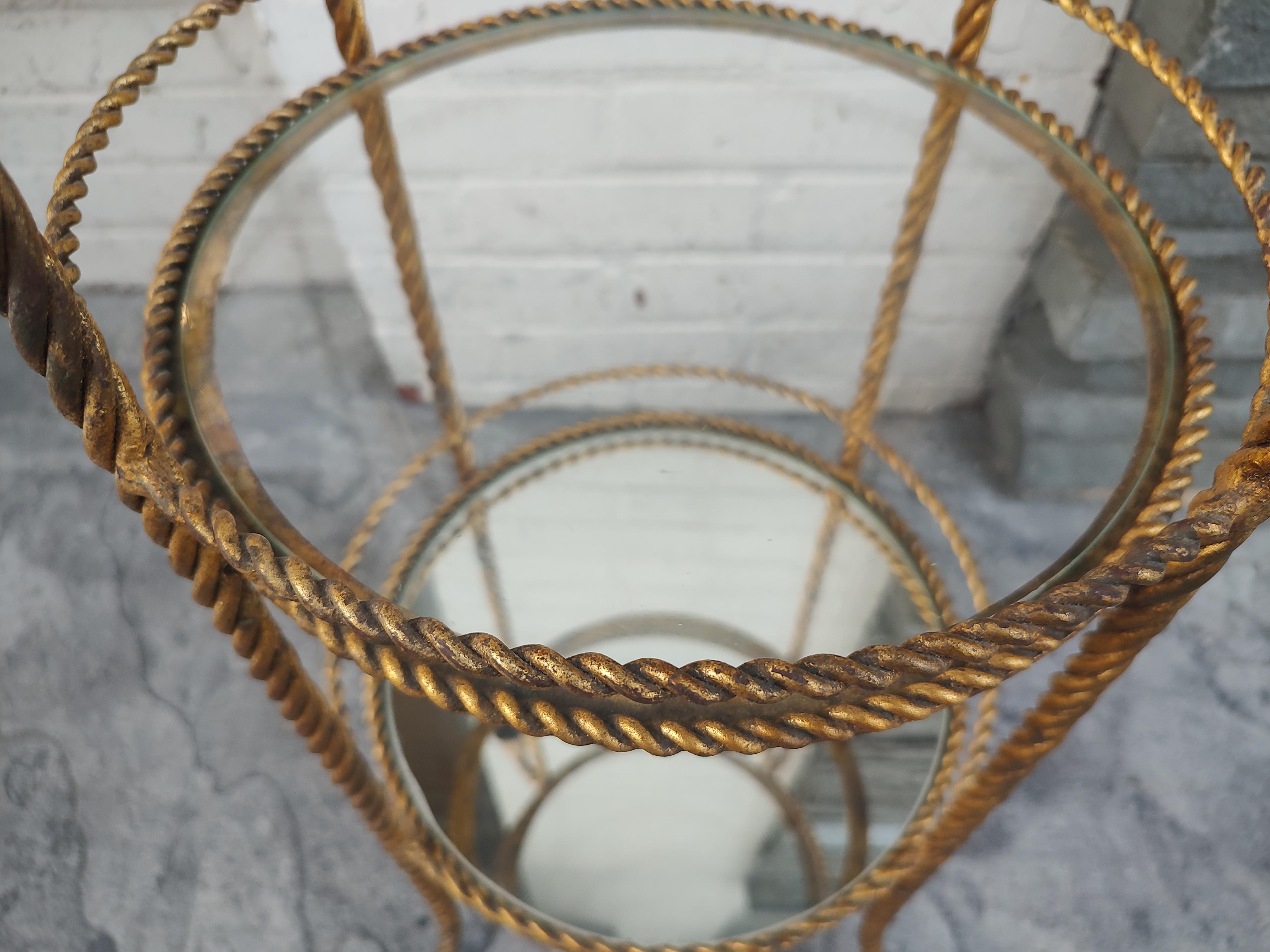 Italian Hollywood Regency Gilt Rope & Tassel 3 Tier Etagere Stand, Italy