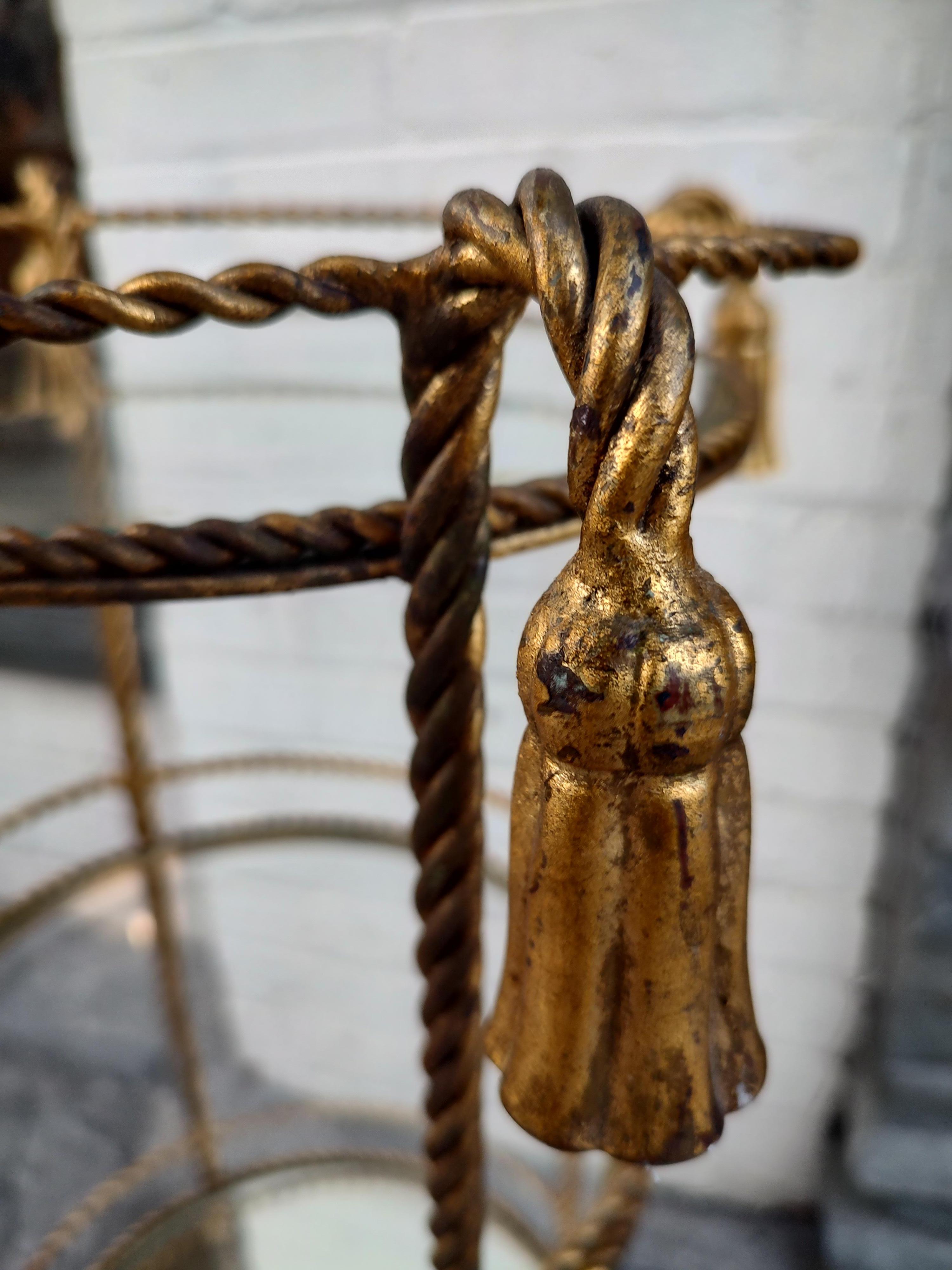 Mid-20th Century Hollywood Regency Gilt Rope & Tassel 3 Tier Etagere Stand, Italy