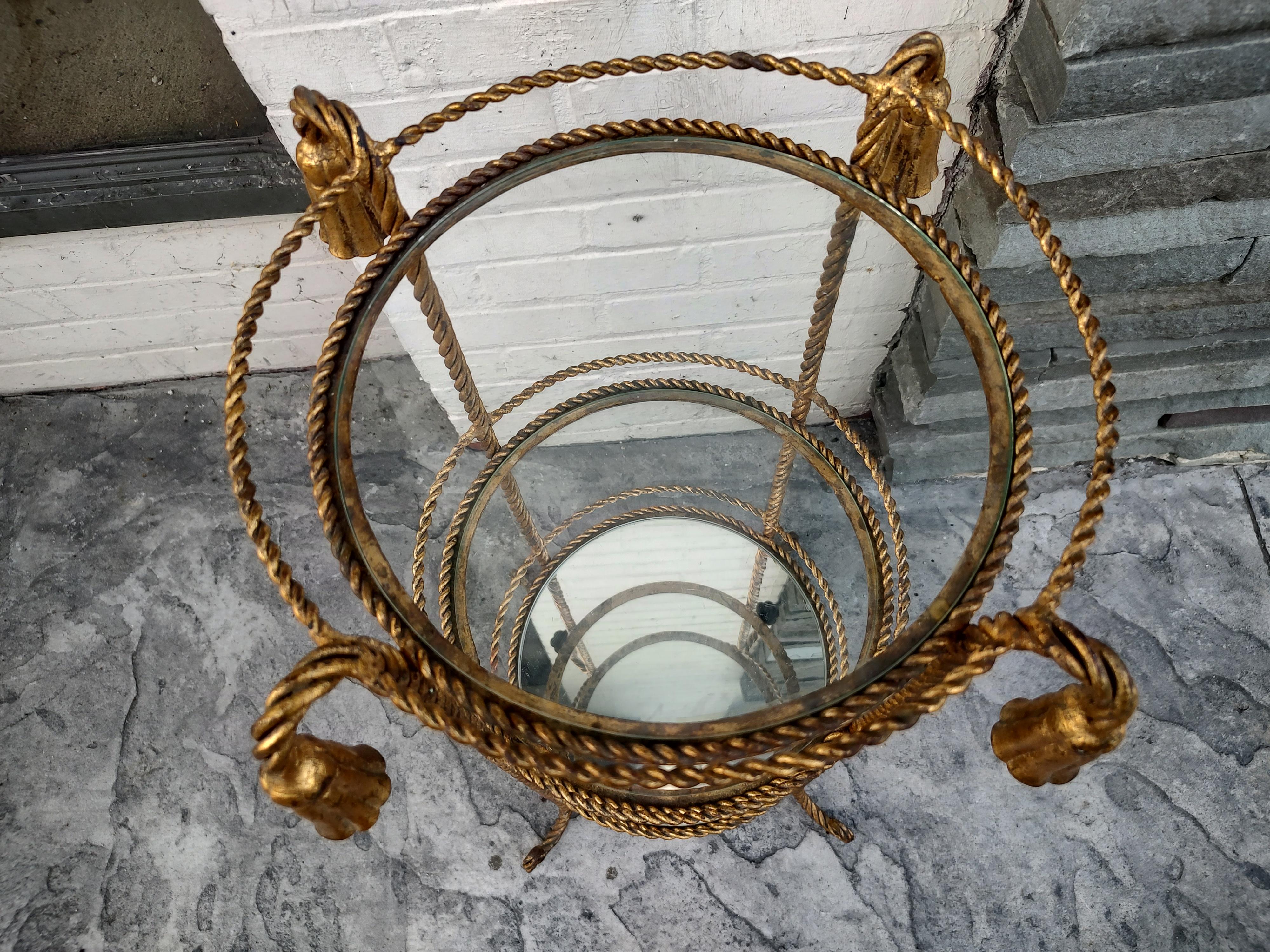 Brass Hollywood Regency Gilt Rope & Tassel 3 Tier Etagere Stand, Italy