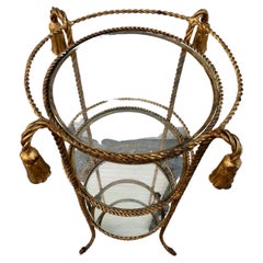 Hollywood Regency Gilt Rope & Tassel 3 Tier Etagere Stand, Italy 